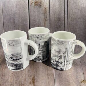 Vintage Dresden Large Heavy Ceramic German Mugs Cups Set 3 Different Scenes 1970